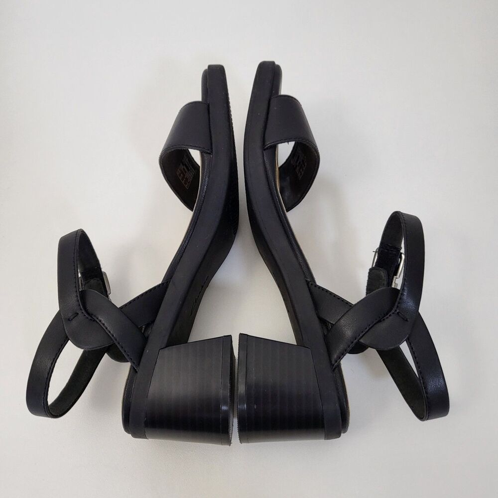 CLARKS Jaylan Ray Sandals Women 8 Black Leather Low Block Heel Slingback Comfort - Picture 6 of 9